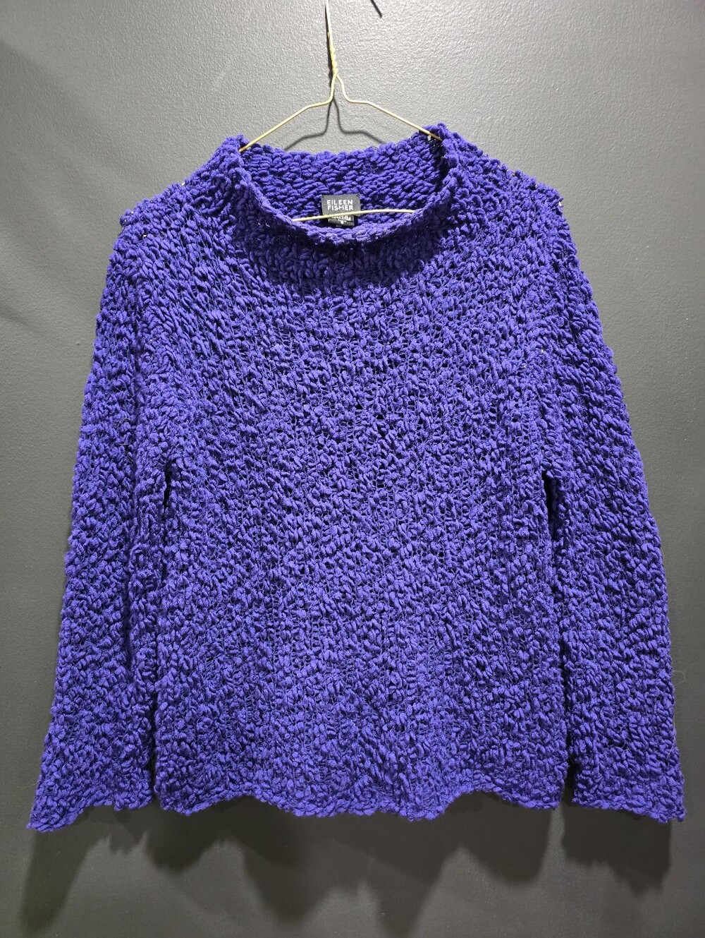 Eileen Fisher Violet Nubby Knit Italian Yarn Wool Funnel Mock Neck Sweater S